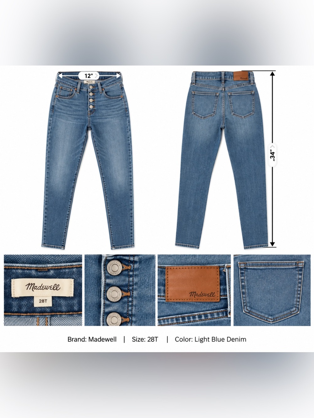 Madewell 9 High-Rise Skinny Jeans 28T Tall Blue Denim